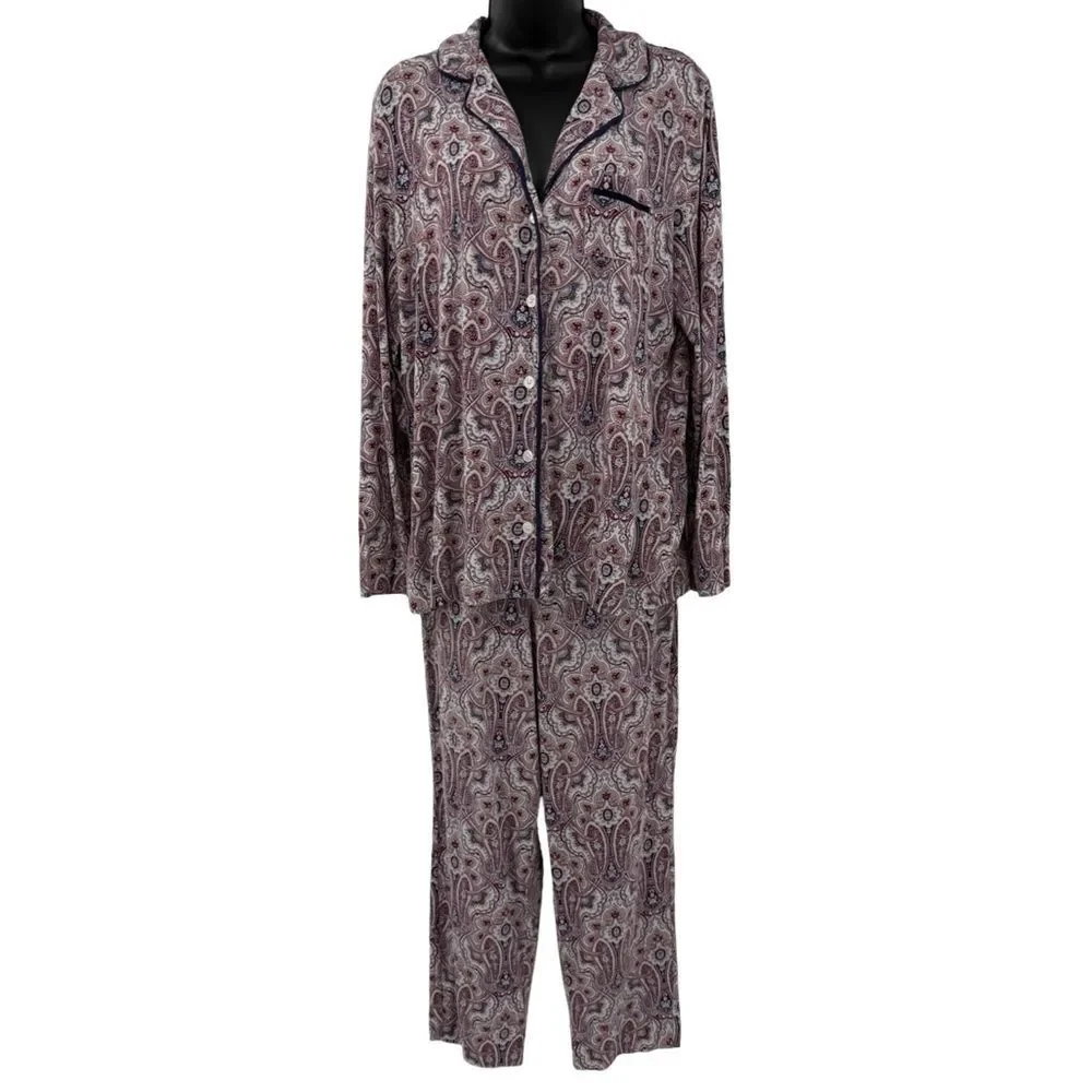 Soma Paisley Pajama Set in Maroon/Navy Multi | Top Large / Pants Medium